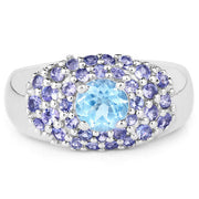 Bids.com 2.78 Carat Genuine Blue Topaz and Tanzanite .925 Sterling Silver Ring Rings White Smoke size 6.00,size 7.00,size 8.00,size 9.00,size 5.00