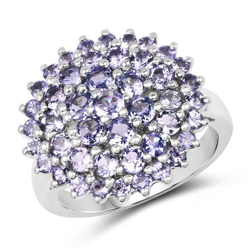 Bids.com 2.52 Carat Genuine Tanzanite .925 Sterling Silver Ring Rings White Smoke size 7.00,size 6.00,size 8.00,size 9.00,size 5.00