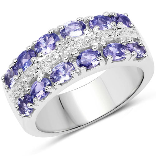 Bids.com 2.05 Carat Genuine Tanzanite and White Topaz .925 Sterling Silver Ring Rings White Smoke size 6.00,size 7.00,size 8.00,size 9.00,size 5.00,size 10.00