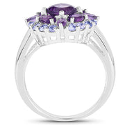 Bids.com 2.19 Carat Genuine Amethyst and Tanzanite .925 Sterling Silver Ring Rings White Smoke size 8.00,size 6.00,size 7.00,size 9.00