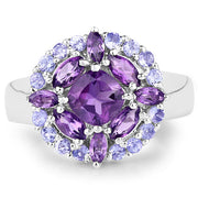 Bids.com 2.19 Carat Genuine Amethyst and Tanzanite .925 Sterling Silver Ring Rings White Smoke size 8.00,size 6.00,size 7.00,size 9.00