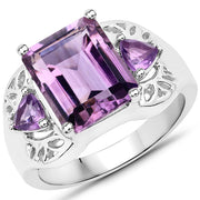 Bids.com 4.30 Carat Genuine Amethyst .925 Sterling Silver Ring Rings White Smoke size 6.00,size 7.00,size 8.00,size 9.00