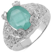 Bids.com 2.52 Carat Genuine Emerald & White Topaz .925 Sterling Silver Ring Rings White Smoke size 6.00,size 7.00,size 8.00,size 9.00