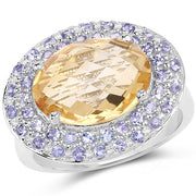 Bids.com 5.78 Carat Genuine Citrine and Tanzanite .925 Sterling Silver Ring Rings White Smoke size 7.00,size 8.00,size 8.50,size 6.00,size 9.00