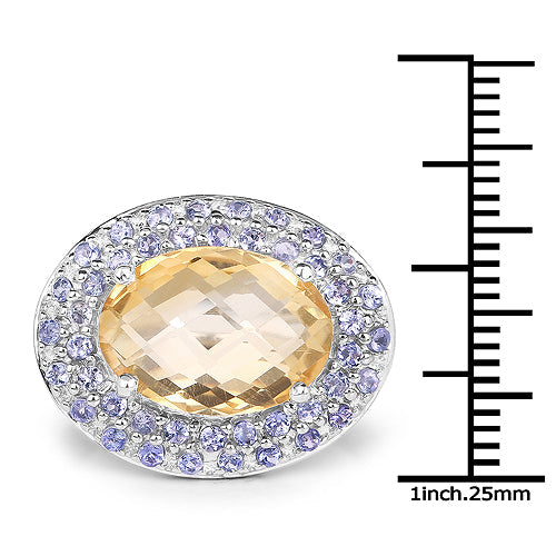 Bids.com 5.78 Carat Genuine Citrine and Tanzanite .925 Sterling Silver Ring Rings White Smoke size 7.00,size 8.00,size 8.50,size 6.00,size 9.00