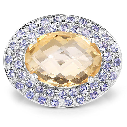 Bids.com 5.78 Carat Genuine Citrine and Tanzanite .925 Sterling Silver Ring Rings White Smoke size 7.00,size 8.00,size 8.50,size 6.00,size 9.00