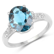Bids.com 2.64 Carat Genuine London Blue Topaz and White Topaz .925 Sterling Silver Ring Rings White Smoke size 6.00,size 7.00,size 8.00,size 9.00,size 5.00,size 10.00