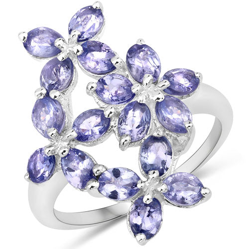 Bids.com 2.89 Carat Genuine Tanzanite .925 Sterling Silver Ring Rings White Smoke size 5.00,size 6.00,size 6.50,size 7.00,size 8.00,size 9.00