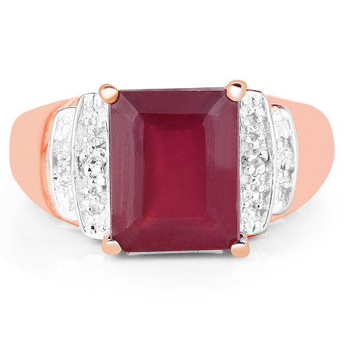 Bids.com 14K Rose Gold Plated 4.26 Carat Genuine Glass Filled Ruby and White Topaz .925 Sterling Silver Ring Rings White Smoke size 7.00,size 8.00,size 6.00,size 9.00