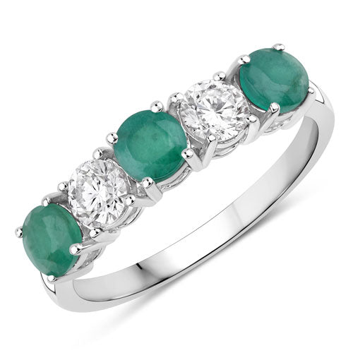 Bids.com 1.19 Carat Genuine Emerald and Lab Grown Diamond 14K White Gold Ring Rings White Smoke size 6.00,size 7.00,size 8.00,size 9.00,size 5.00