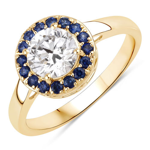 Bids.com 1.32 Carat Genuine Blue Sapphire and Lab Grown Diamond 14K Yellow Gold Ring Rings White Smoke size 6.00,size 7.00,size 8.00,size 9.00