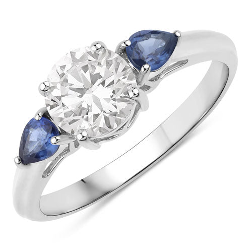 Bids.com 1.30 Carat Genuine Blue Sapphire and Lab Grown Diamond 14K White Gold Ring Rings White Smoke size 6.00,size 7.00,size 8.00,size 9.00,size 5.00