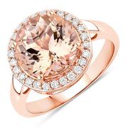 Bids.com 3.61 Carat Genuine Morganite and White Diamond 14K Rose Gold Ring Rings White Smoke size 6.00,size 7.00,size 8.00