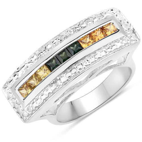 Bids.com 1.08 Carat Genuine Multi Sapphire .925 Sterling Silver Ring Rings White Smoke size 5.00,size 6.00,size 7.00,size 8.00,size 9.00