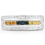 Bids.com 1.08 Carat Genuine Multi Sapphire .925 Sterling Silver Ring Rings Light Gray size 5.00,size 6.00,size 7.00,size 8.00,size 9.00