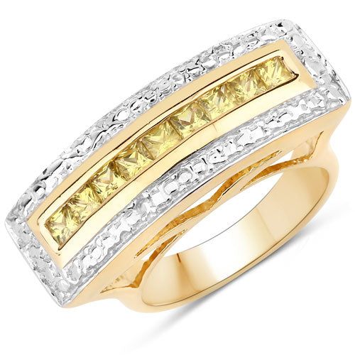 Bids.com 1.08 Carat Genuine Yellow Sapphire .925 Sterling Silver Ring Rings White Smoke size 5.00,size 6.00,size 7.00,size 7.50,size 8.00,size 9.00