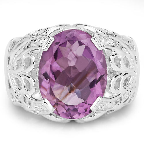 Bids.com 8.24 Carat Genuine Amethyst and White Topaz .925 Sterling Silver Ring Rings Light Gray size 5.00,size 6.00,size 7.00,size 8.00,size 9.00