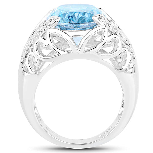Bids.com 11.29 Carat Genuine Blue Topaz and White Topaz .925 Sterling Silver Ring Rings White Smoke size 7.00,size 8.00,size 6.00,size 9.00