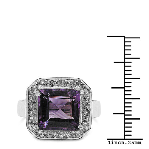 Bids.com 4.91 Carat Genuine Amethyst & White Topaz .925 Sterling Silver Ring Rings White Smoke size 6.00,size 7.00,size 8.00,size 9.00