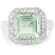 Bids.com 5.21 Carat Genuine Green Amethyst and White Topaz .925 Sterling Silver Ring Rings White Smoke size 7.00,size 6.00,size 8.00,size 9.00