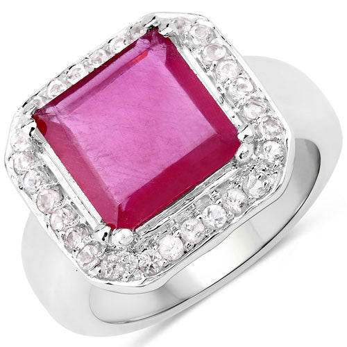 Bids.com 6.36 Carat Glass Filled Ruby and White Topaz .925 Sterling Silver Ring Rings White Smoke size 5.00,size 6.00,size 7.00,size 8.00,size 9.00