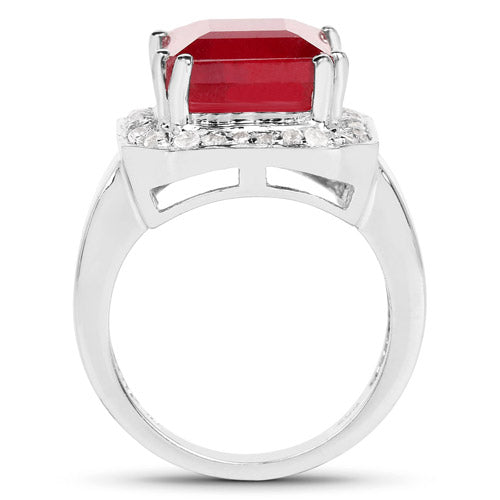 Bids.com 6.36 Carat Glass Filled Ruby and White Topaz .925 Sterling Silver Ring Rings White Smoke size 6.00,size 7.00,size 8.00,size 9.00