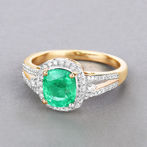 Bids.com 1.65 Carat Genuine Ethiopian Emerald and White Diamond 14K Yellow Gold Ring Rings Dark Gray size 6.00,size 7.00,size 8.00