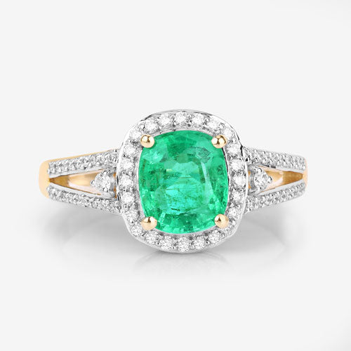 Bids.com 1.65 Carat Genuine Ethiopian Emerald and White Diamond 14K Yellow Gold Ring Rings White Smoke size 6.00,size 7.00,size 8.00