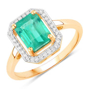 Bids.com 1.62 Carat Genuine Ethiopian Emerald and White Diamond 14K Yellow Gold Ring Rings White Smoke size 6.00,size 7.00,size 8.00