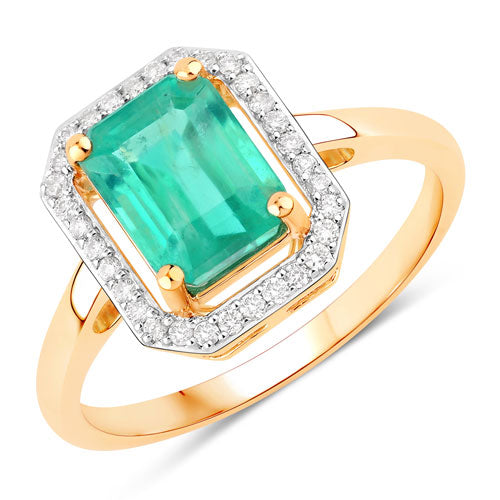 Bids.com 1.62 Carat Genuine Ethiopian Emerald and White Diamond 14K Yellow Gold Ring Rings White Smoke size 6.00,size 7.00,size 8.00