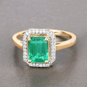 Bids.com 1.62 Carat Genuine Ethiopian Emerald and White Diamond 14K Yellow Gold Ring Rings Slate Gray size 6.00,size 7.00,size 8.00