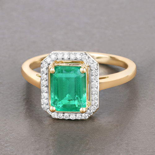 Bids.com 1.62 Carat Genuine Ethiopian Emerald and White Diamond 14K Yellow Gold Ring Rings Slate Gray size 6.00,size 7.00,size 8.00