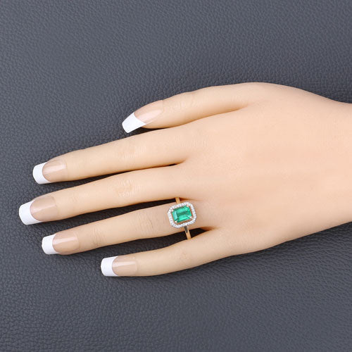Bids.com 1.62 Carat Genuine Ethiopian Emerald and White Diamond 14K Yellow Gold Ring Rings Peach Puff size 6.00,size 7.00,size 8.00