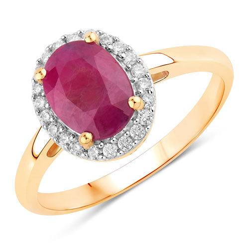 Bids.com 1.59 Carat Genuine Ruby and White Diamond 10K Yellow Gold Ring Rings White Smoke size 5.00,size 6.00,size 7.00,size 8.00,size 9.00