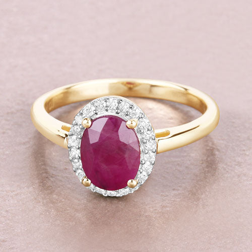 Bids.com 1.59 Carat Genuine Ruby and White Diamond 10K Yellow Gold Ring Rings Gray size 5.00,size 6.00,size 7.00,size 8.00,size 9.00