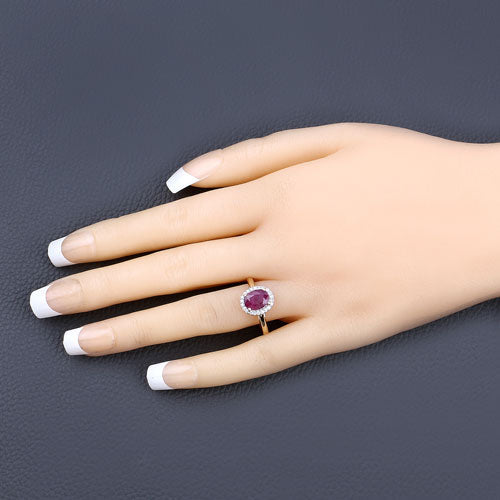 Bids.com 1.59 Carat Genuine Ruby and White Diamond 10K Yellow Gold Ring Rings Bisque size 5.00,size 6.00,size 7.00,size 8.00,size 9.00