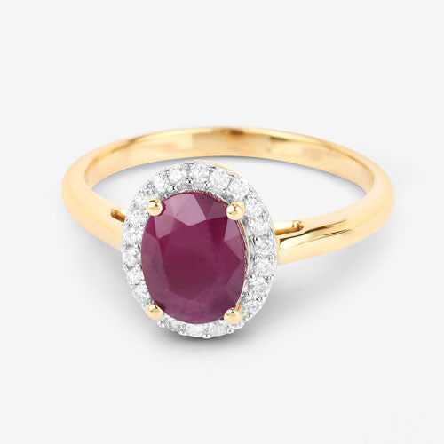 Bids.com 1.59 Carat Genuine Ruby and White Diamond 10K Yellow Gold Ring Rings White Smoke size 5.00,size 6.00,size 7.00,size 8.00,size 9.00