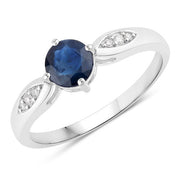 Bids.com 0.89 Carat Genuine Blue Sapphire and White Diamond 10K White Gold Ring Rings White Smoke size 5.00,size 6.00,size 7.00,size 8.00,size 9.00