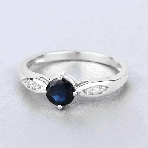Bids.com 0.89 Carat Genuine Blue Sapphire and White Diamond 10K White Gold Ring Rings Light Gray size 5.00,size 6.00,size 7.00,size 8.00,size 9.00