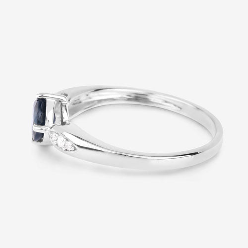 Bids.com 0.89 Carat Genuine Blue Sapphire and White Diamond 10K White Gold Ring Rings White Smoke size 5.00,size 6.00,size 7.00,size 8.00,size 9.00