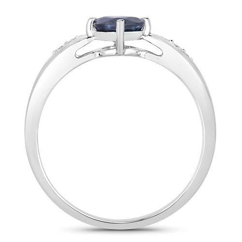 Bids.com 0.89 Carat Genuine Blue Sapphire and White Diamond 10K White Gold Ring Rings White Smoke size 5.00,size 6.00,size 7.00,size 8.00,size 9.00