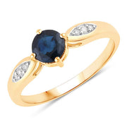 Bids.com 0.89 Carat Genuine Blue Sapphire and White Diamond 10K Yellow Gold Ring Rings White Smoke size 5.00,size 6.00,size 7.00,size 8.00,size 9.00