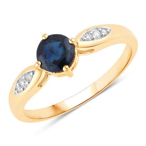 Bids.com 0.89 Carat Genuine Blue Sapphire and White Diamond 10K Yellow Gold Ring Rings White Smoke size 5.00,size 6.00,size 7.00,size 8.00,size 9.00