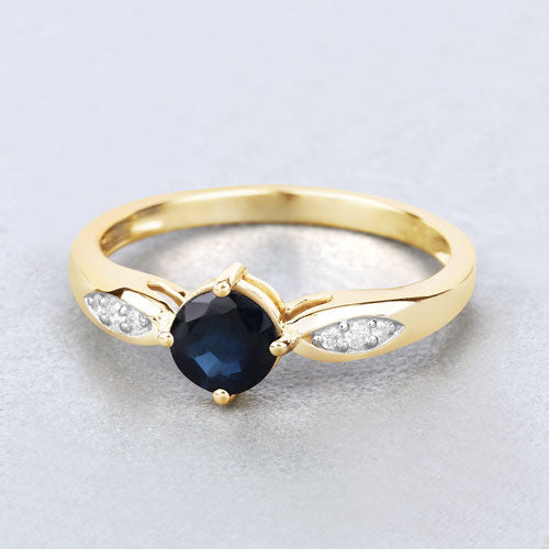 Bids.com 0.89 Carat Genuine Blue Sapphire and White Diamond 10K Yellow Gold Ring Rings Light Gray size 5.00,size 6.00,size 7.00,size 8.00,size 9.00