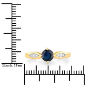 Bids.com 0.89 Carat Genuine Blue Sapphire and White Diamond 10K Yellow Gold Ring Rings White Smoke size 5.00,size 6.00,size 7.00,size 8.00,size 9.00