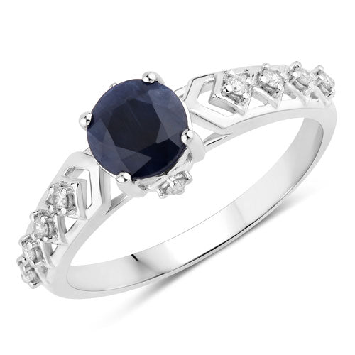 Bids.com 1.13 Carat Genuine Blue Sapphire and White Diamond 10K White Gold Ring Rings White Smoke size 5.00,size 6.00,size 7.00,size 8.00,size 9.00