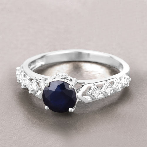 Bids.com 1.13 Carat Genuine Blue Sapphire and White Diamond 10K White Gold Ring Rings Dark Gray size 5.00,size 6.00,size 7.00,size 8.00,size 9.00
