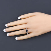 Bids.com 1.13 Carat Genuine Blue Sapphire and White Diamond 10K White Gold Ring Rings Wheat size 5.00,size 6.00,size 7.00,size 8.00,size 9.00