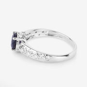 Bids.com 1.13 Carat Genuine Blue Sapphire and White Diamond 10K White Gold Ring Rings White Smoke size 5.00,size 6.00,size 7.00,size 8.00,size 9.00