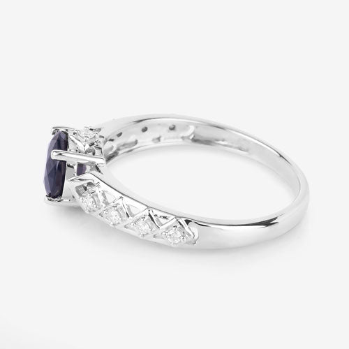 Bids.com 1.13 Carat Genuine Blue Sapphire and White Diamond 10K White Gold Ring Rings White Smoke size 5.00,size 6.00,size 7.00,size 8.00,size 9.00